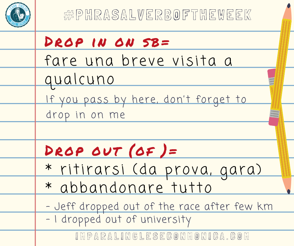 drop in on somebody / drop out (of)